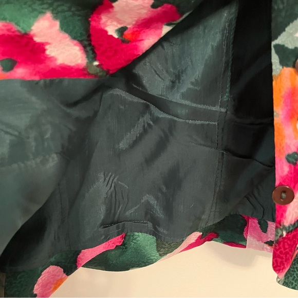 Adrianna Papell Size 12 VTG Two Piece Skirt Top Suit Set 100% Silk Green Floral - Picture 7 of 13